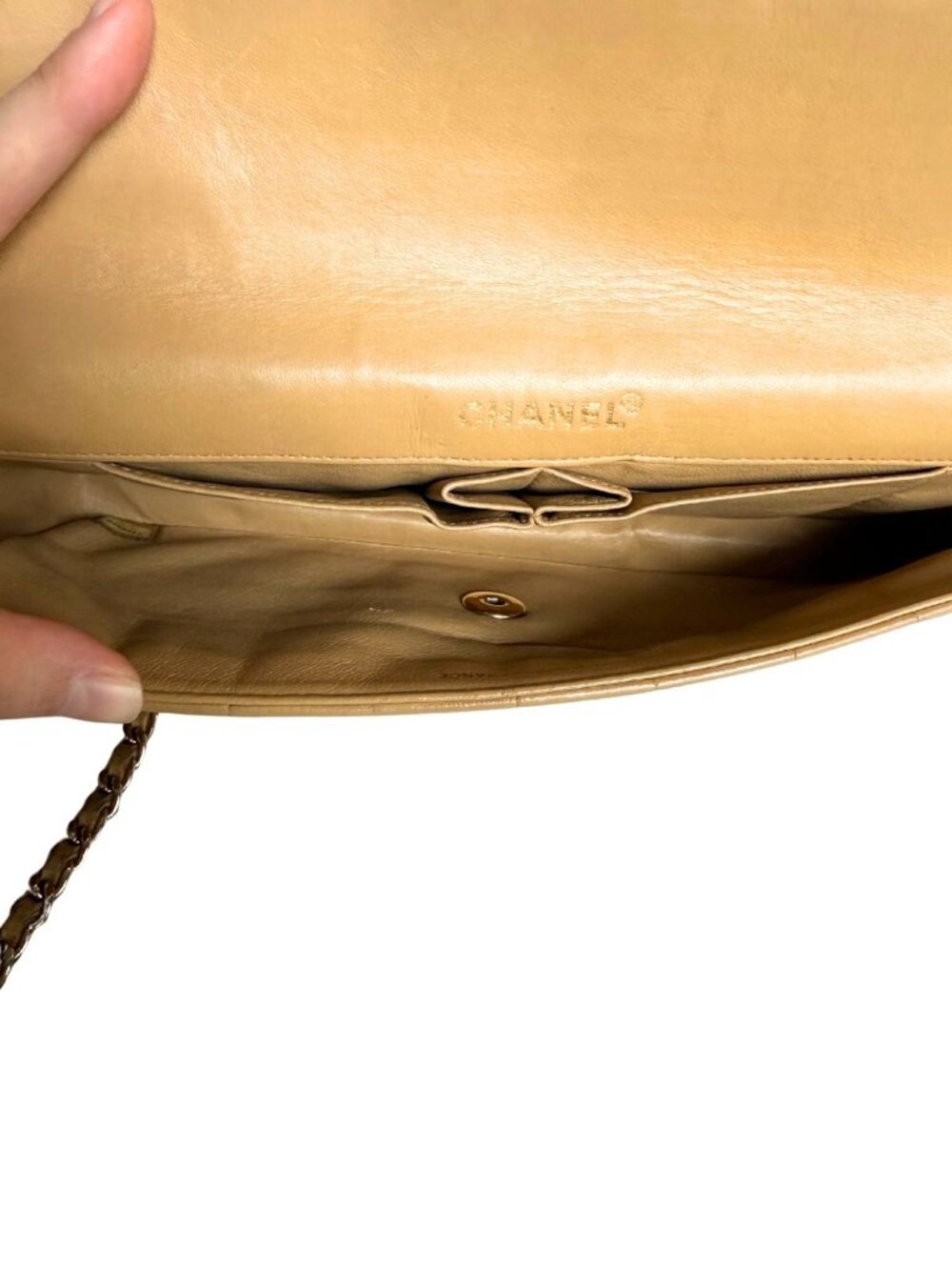 Authentic Vintage Chanel Beige Choco Bar Lambskin Chain Shoulder Bag - Picture 11 of 12